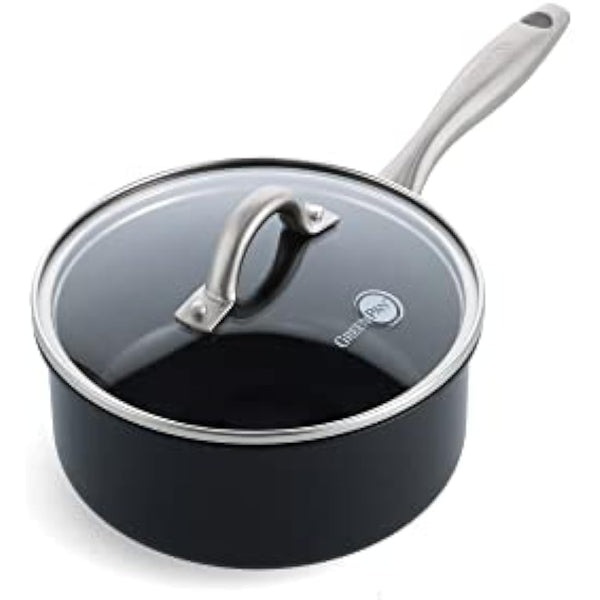 GreenPan Lima Midnight Hard Anodized Healthy Ceramic Non-Stick 20 cm/3.1 Litre Saucepan with Lid, PFAS-Free, Induction Suitable, Oven Safe, Black
