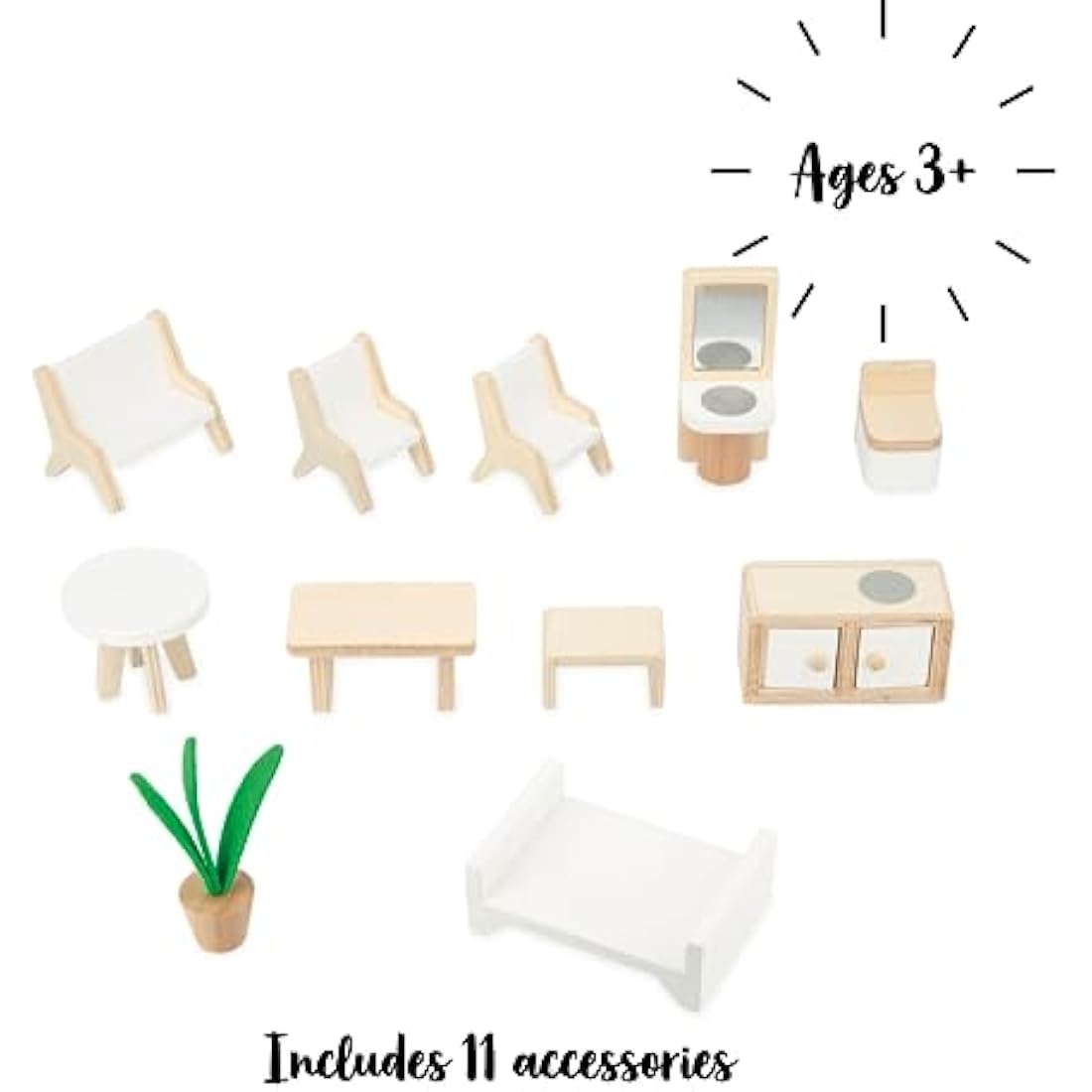 Janod - Twist Wooden Dollhouse - 11 Wood Accessories - Doll Furniture - Magnetic Doors - FSC Wooden Toy - 3 Years +, J06617