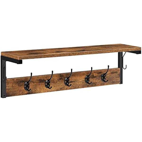 HOOBRO Coat Rack Shelf Wall-Mounted, Coat Hook with 7 Hooks and Shelf, 70 cm Hallway Coat Rack, Wall Floating Shelf with Hat Rack, for Bathroom, Kitchen, Laundry Room, Rustic Brown EBF16YM01
