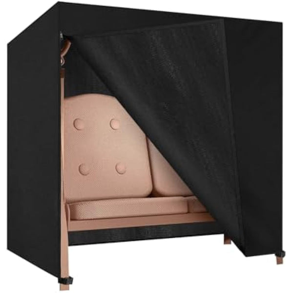 Dokon 2 Seater Garden Swing Covers Waterproof Heavy Duty Oxford Fabric Outdoor Swinging Chair Cover Windproof Anti-UV Patio Garden Hammock Cover with Zips (175x125x160cm) - Black