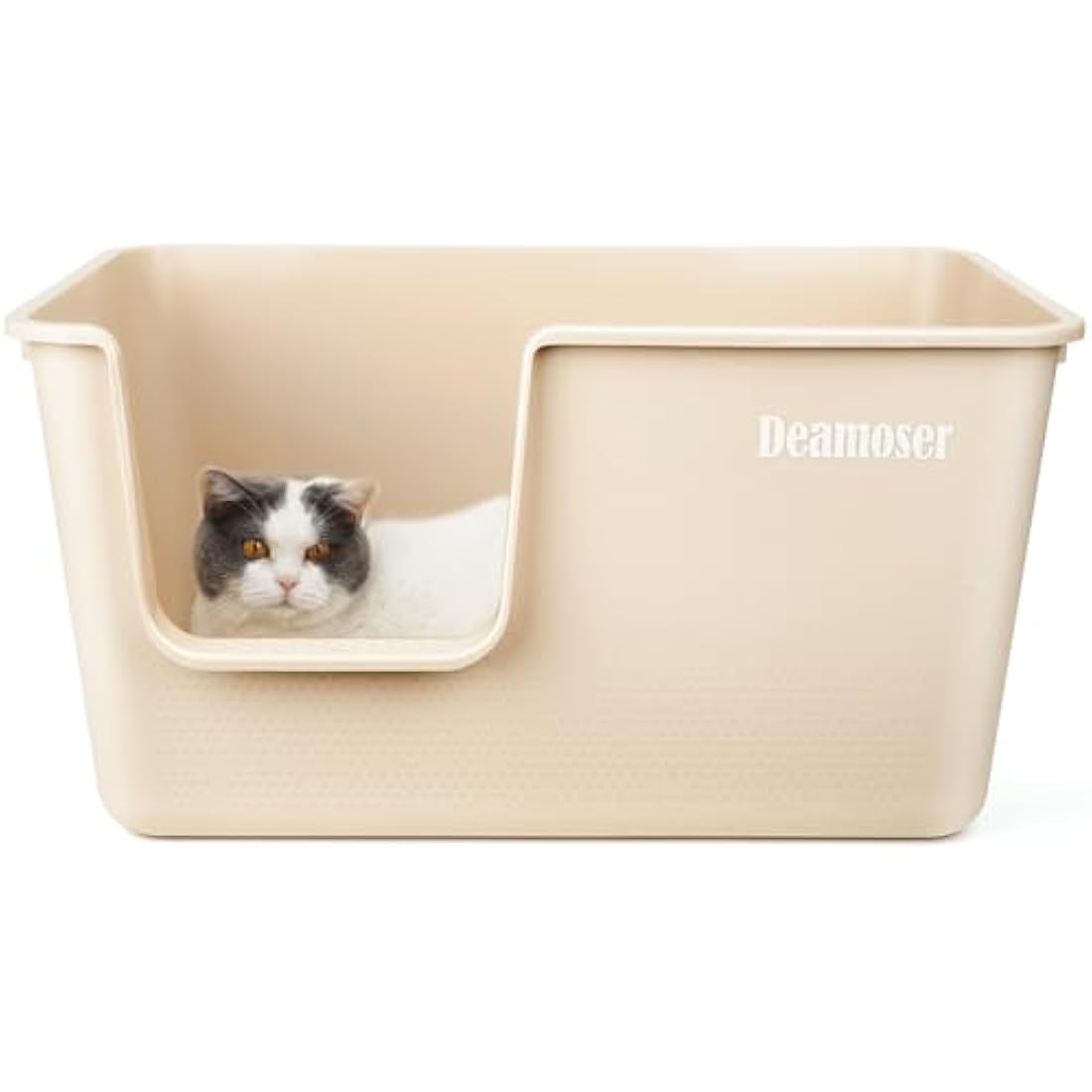 Extra Large High Sided Cat Litter Tray for Multi-Cat Households 54x31x32,Deep Cats Litter Box Anti-Splashing Beige