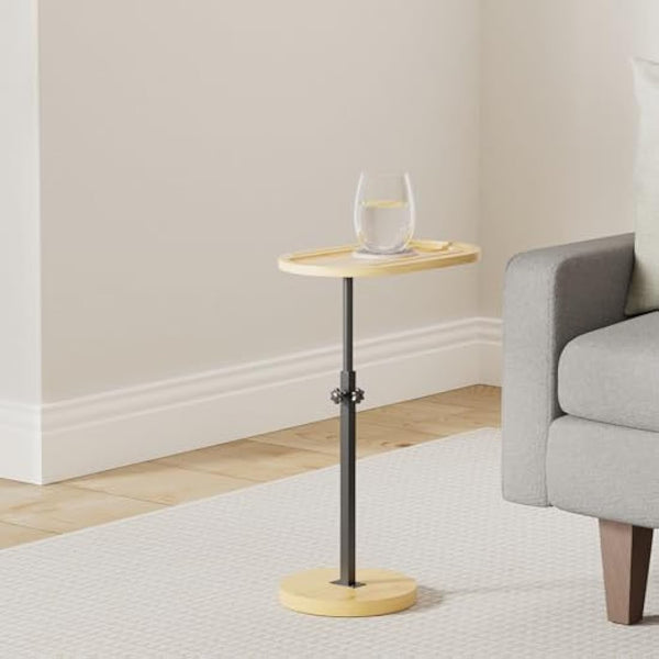 NiHome Bamboo Swivel TV Tray Table with Thickened Stable Non-Tipping Base,Adjustable Height Couch Table Tray,End Table,Bath Tub Side Tray Table with 360° Rotating for Hot Tub Bedside Sofa Balcony