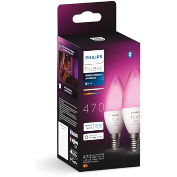 Philips Hue 5.3W B39 E14 Colour Smart LED 2-Pack Bulbs