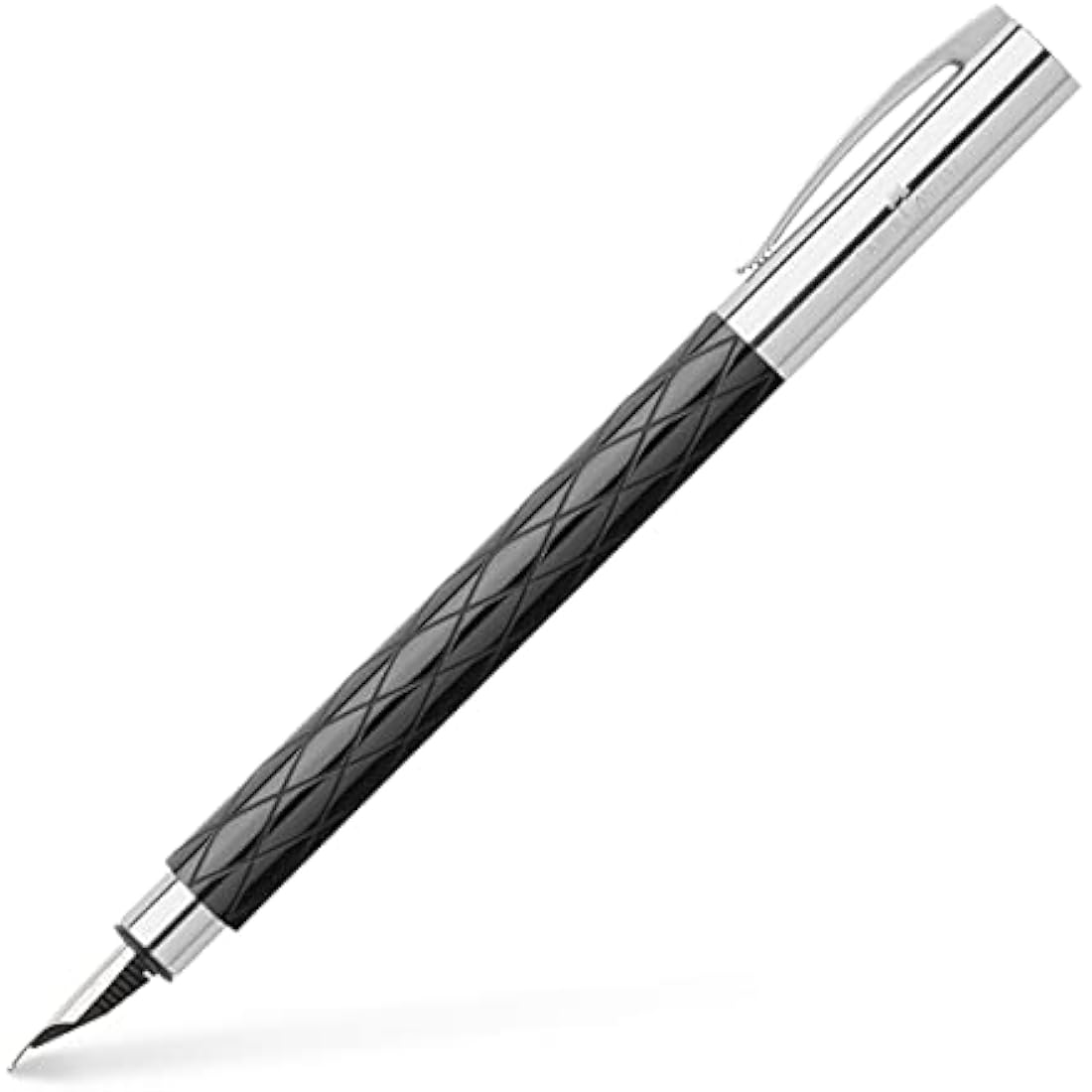 Faber-Castell Ambition 148921 Fountain Pen/Nib Size F/High-Grade Resin with Rhombus Design/in Gift Packaging/Black and Silver Barrel Colour