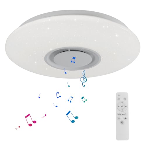 Horevo LED Ceiling Light Flush Mount Fixture with Bluetooth Speakers, 36W 20 Inch 6500K, Dimmable Recessed Down Lights, APP Remote Control/Timer/Color