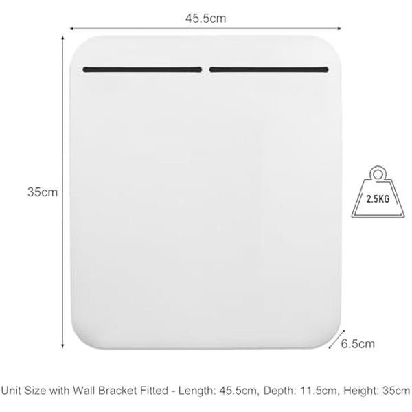 MYLEK Electric Panel Space Heater Radiator - Wall Mounted or Free Standing -Electric Energy Efficient, Open Window Detection, Thermostat, Timer, Anti Frost, Bathroom IP24, ERP Lot20 (500W White)