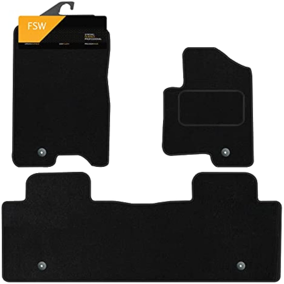 FSW - Compatible with Ssangyong Rexton 2017 On, Tailored Car Floor Mats - Black Carpet - Anti Slip Mat - Non Slip Car Floor Mat - Granulated Backing - 3 Piece Set - Floor Mat Only - Black Trimming