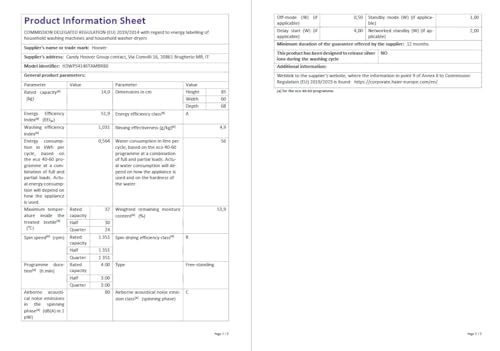 Hoover H-WASH 350 9kg Freestanding Washing Machine, 1400 RPM, A Rated, ECO-Power Inverter Motor, hOn App, 60 Programmes, Eco Doser, Power Care System, Graphite, 60x54x85 cm - H3WPS496TAMBR680