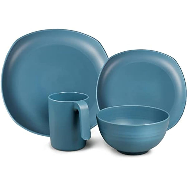 Greentainer Unbreakable Lightweight Dinnerware Sets, Plastic Dinner Set, 4 Dining Plates, 4 Bowls, 4 Cups, Microwave and Dishwasher Safe, Camping Tableware for Kids and Adults, Service for 4