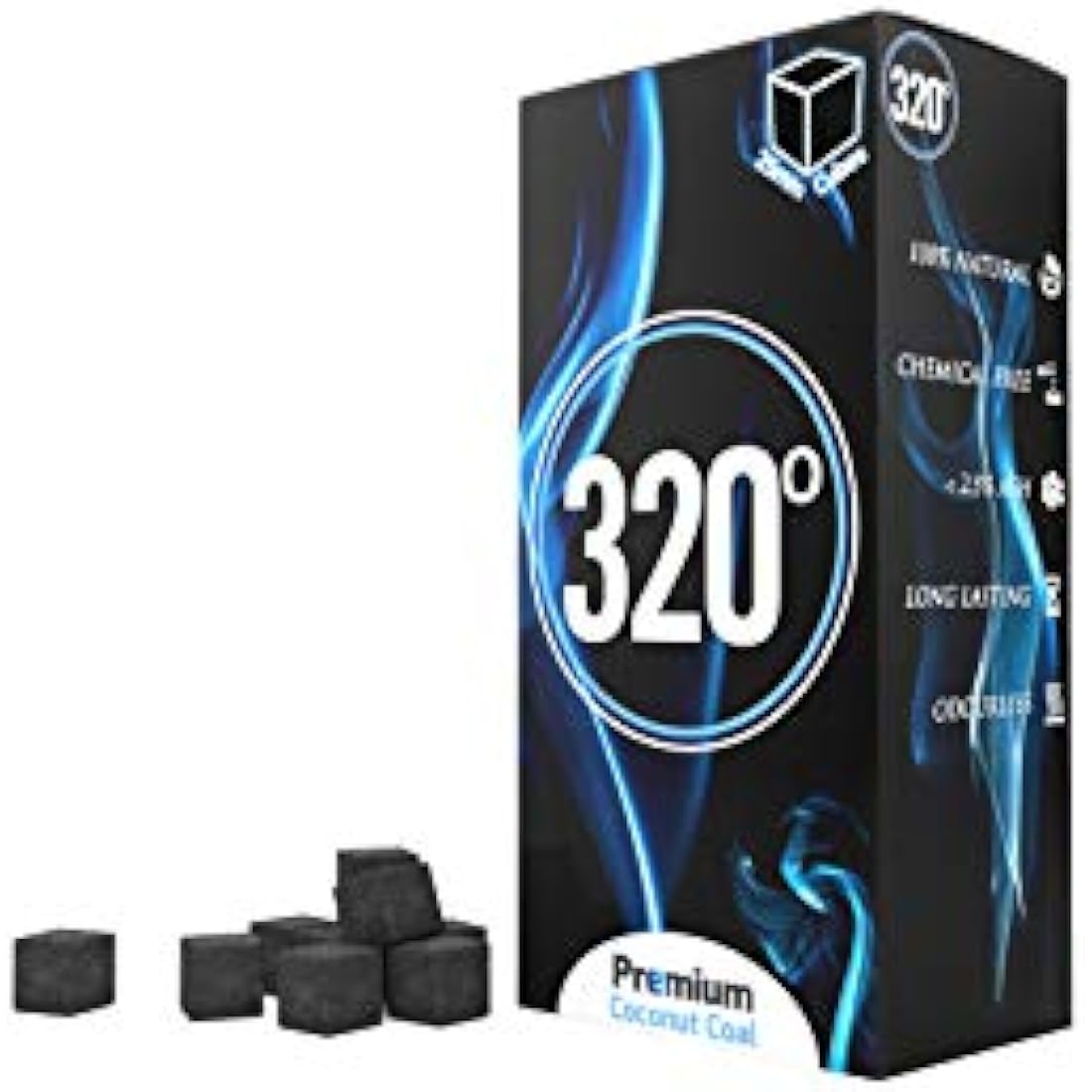 4kg - 320° Premium Coconut Shisha coal charcoal (25mm Cube) for hookah & BBQ 4 kg - 288 pieces - Nicotine Free