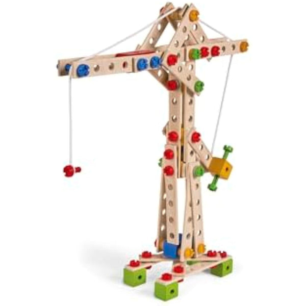 Eichhorn Constructor Crane, Versatile Wooden Toy, 170 Components, 5 Different Constructions, for Children from 6 Years