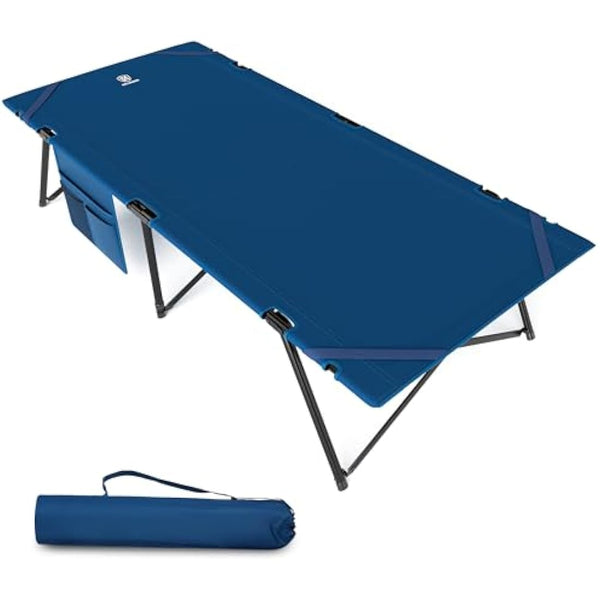 EVER ADVANCED Adult Camp Cot, Heavy Duty Folding Bed with Side Pocket, Portable Camping Bed for Outdoor Use, Loads 200KG
