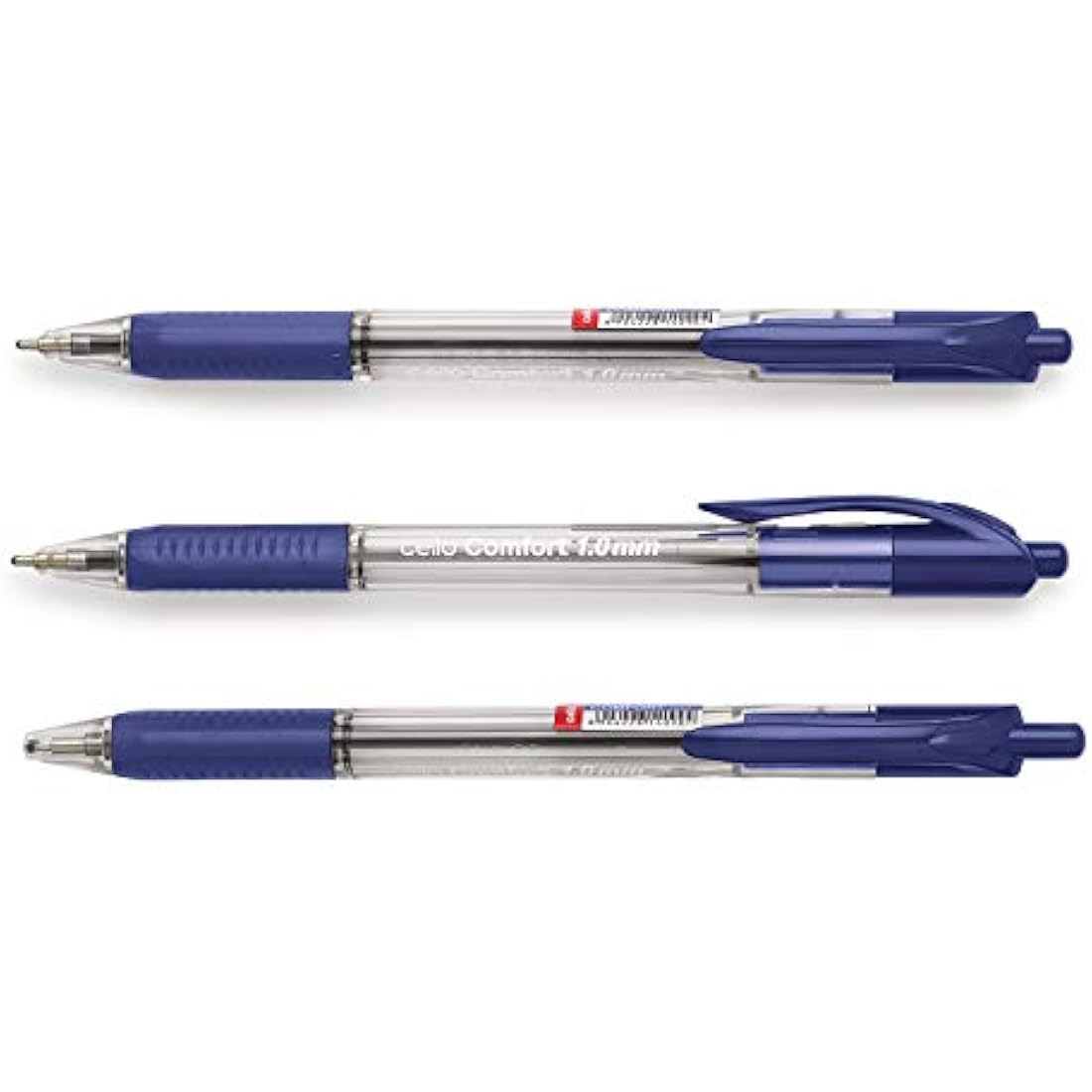 Cello Comfort Blue Ballpoint Pens - Premium Retractable Biro Pens with Ergonomic Grip, Medium Point 1.0mm, Blue Ink,Pack of 12 - Ideal for Office, School & Home Writing