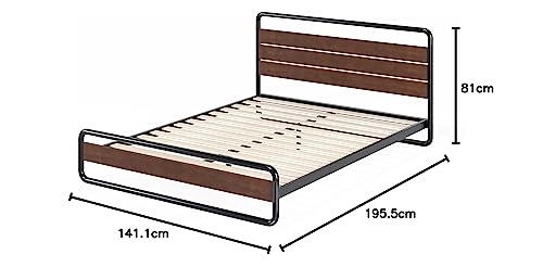 Zinus Therese Single Bed frame - Bed 90x190 cm - 20 cm Height - Metal and Wood Platform bed frame with wood slat support - Brown