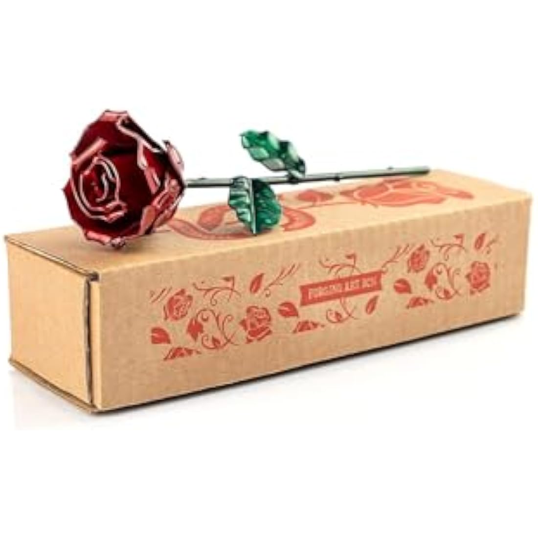 Forging Art Bcn® Hand Forged Eternal Wrought Iron Rose - Gift for Valentine's Day, Mother's Day, 6th Year Wedding Anniversary (Red/Green Without Base)