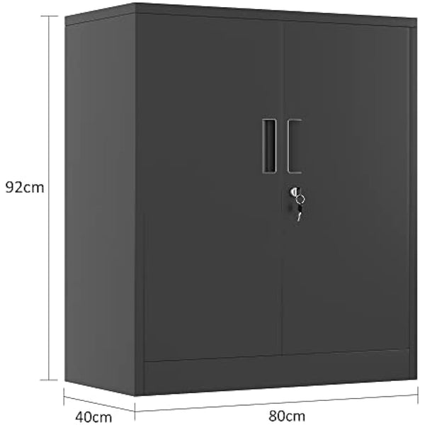 iJINGUR Metal Storage Cabinet with Locking Doors and 2 Adjustable Shelves, Small Lockable Storage Cupboard for Home Office Garage (Black)