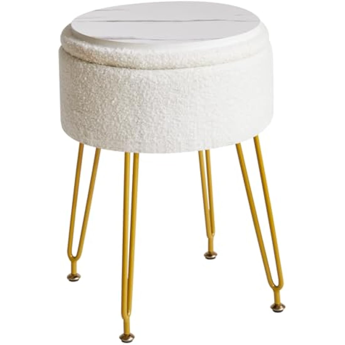 IBUYKE Teddy Velvet Storage Footrest Stool Ottoman, Makeup Vanity Stool Side Table with Removable Cover, Golden Steel Legs, Coffee Table Top Cover, White WBD010W