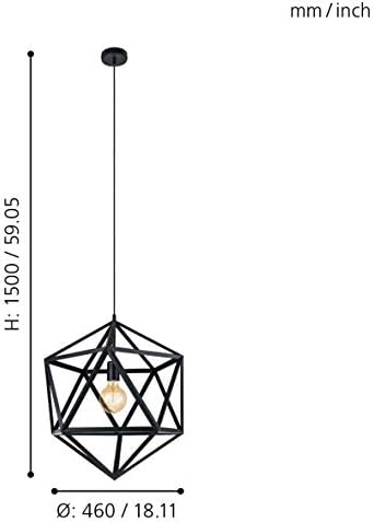 Eglo 49762 EMBLETON Pendant Light in Black Steel, Ø 46 cm