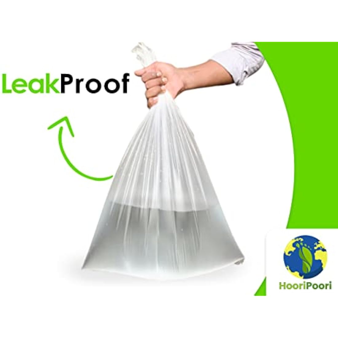 HooriPoori 100L 40 extra large Strong Clear Recycling Bags, 35 μm Strong Leak Tear Resistant, Transparent Bin Liners, See through heavy duty bin bag, Refuse Sacks 100% Recycled Material & Eco Friendly