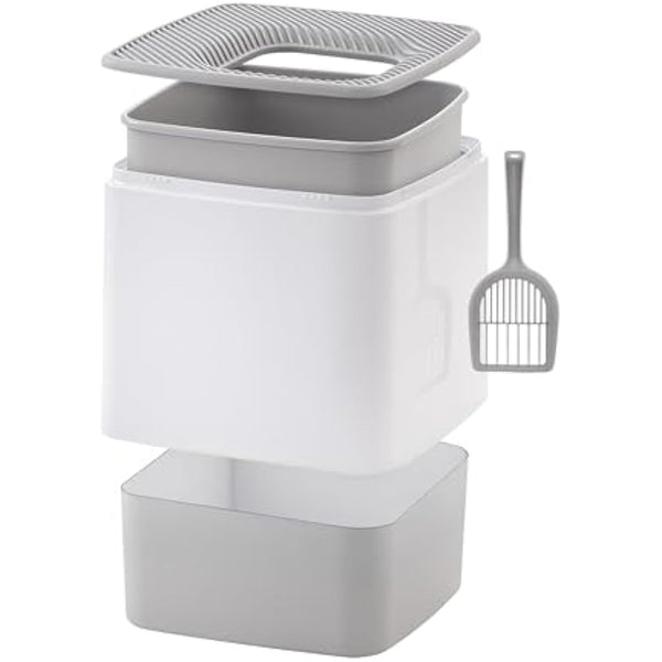 IRIS USA Premium Top Entry Cat Litter Box PRCL-SQ, White