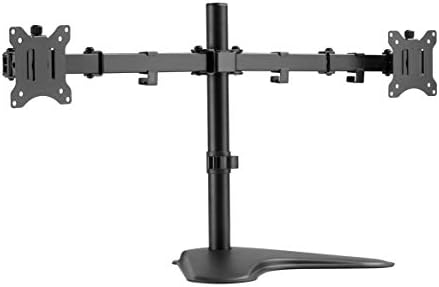 Amer Dual Monitor Stand Free-Standing Dual Monitor Arm for monitor mount 2 Screens up to 32 inches Heavy-Duty Fully Adjustable Arms Double Monitor Stand with Max VESA 100x100mm - Black
