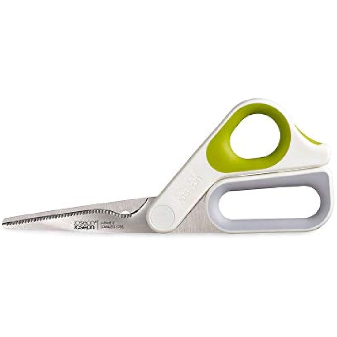 Joseph Joseph PowerGrip - Kitchen Scissors with Integrated Thumb Grip and herb stripper, White/Green, 4