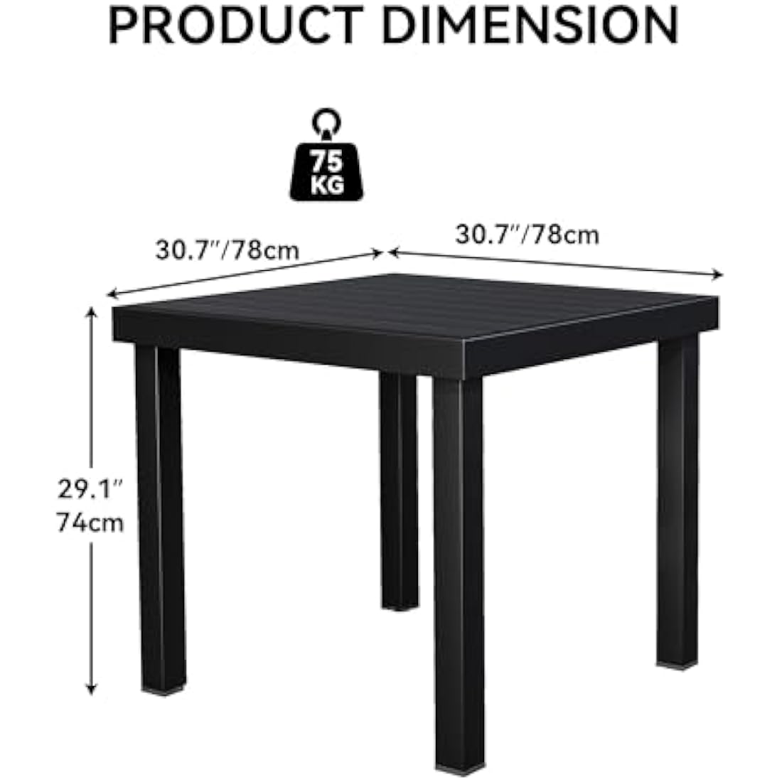 YITAHOME Garden Dining Table 78x78cm Square Outdoor Table with WPC Wood Top & Aluminum Frame, Weatherproof E-Coating Patio Table for Garden, Lawn, Camping – Lightweight （Black）