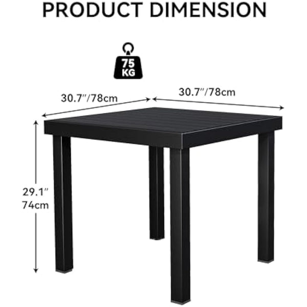 YITAHOME Garden Dining Table 78x78cm Square Outdoor Table with WPC Wood Top & Aluminum Frame, Weatherproof E-Coating Patio Table for Garden, Lawn, Camping – Lightweight （Black）
