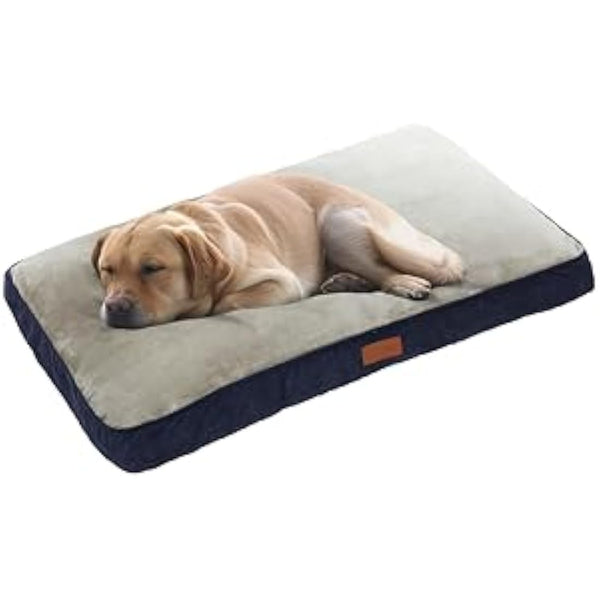 Ellie-Bo Large Dog Bed for 36-inch Dog Cage/Crate - Blue Corduroy/Grey FauxFur