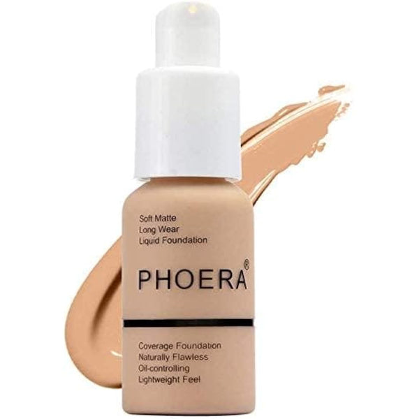ABRUS® - PHOERA Foundation, Full Coverage Foundation, Soft Matte, Oil Control Concealer, Foundation Makeup Flawless Cream Smooth Long Lasting 24HR Waterproof and Blendable 30ml (#104 Buff Beige)
