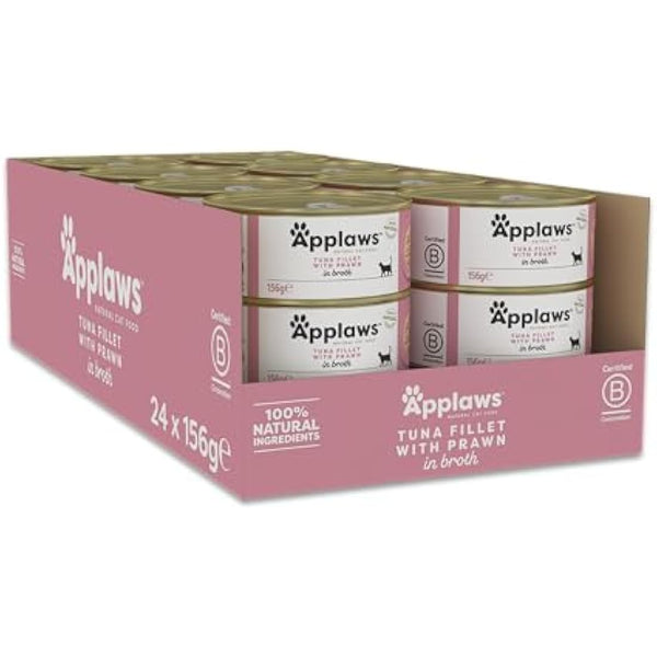 Applaws 100% Natural Wet Cat Food, Tuna Fillet with Prawn, 156g (Pack of 24)