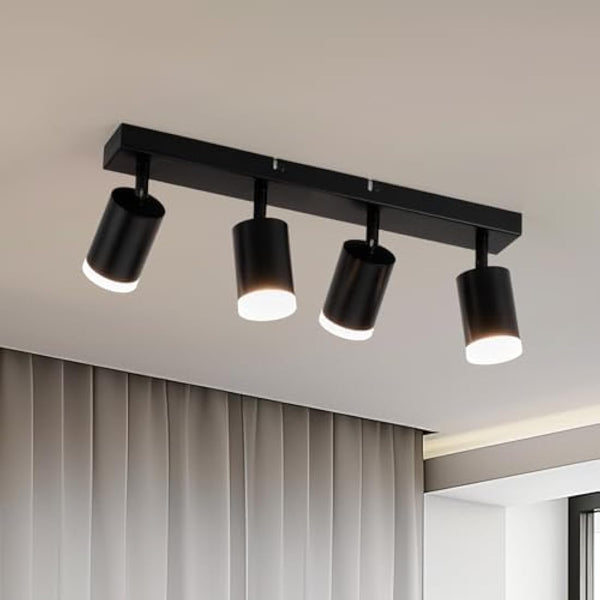 Gr4tec Spotlights Ceiling Lights 4 Way, Black Ceiling Light Fittings, Rotatable Kitchen Ceiling Light, GU10 Spotlight Bar, Modern Ceiling Light Indoor for Bedroom Living Room, Bulb Not Included