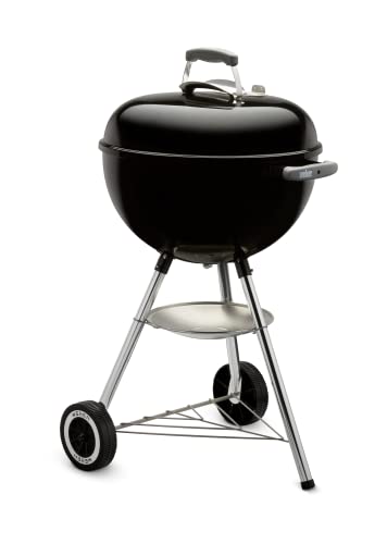 Weber Classic Kettle Charcoal Grill, Ø 57cm Grill Area, BBQ Grill with Porcelain-Enamelled Lid & Bowl, Lid Thermometer, Tripod Stand & Wheels, Chromed Grill Grate - Black (1341504)