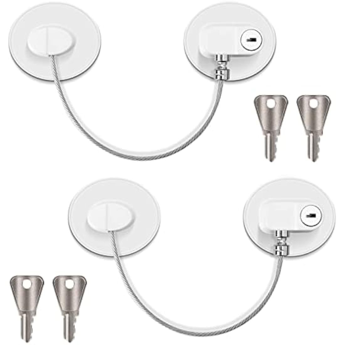 2 Pcs Round Refrigerator Door Locks, Fridge Lock with 4 Keys Stainless Steel Zinc Alloy Strong Adhesive Lock Protect Baby Safety Used on Refrigerators Freezers Cabinets Dryers Washers(White)