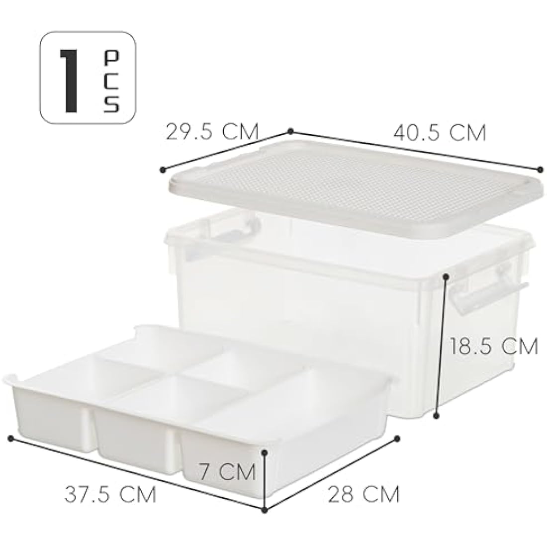 Citylife 16L Storage Boxes with Lids, Plastic Craft storage Box, Removable Tray, Latch Handle, Stackable Storage Box with Compartments for Toy, Tool, Sewing