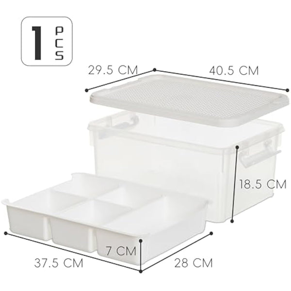 Citylife 16L Storage Boxes with Lids, Plastic Craft storage Box, Removable Tray, Latch Handle, Stackable Storage Box with Compartments for Toy, Tool, Sewing