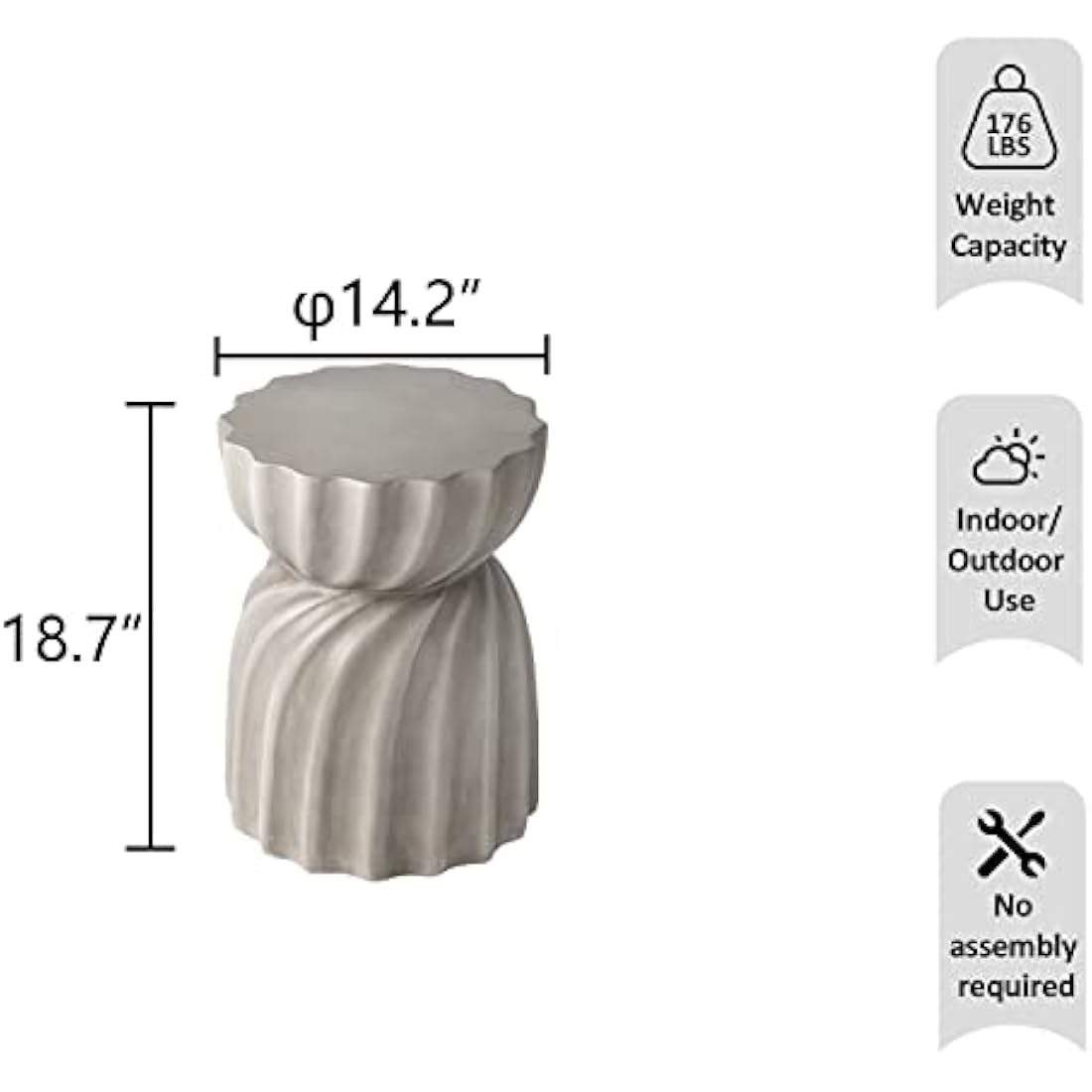 HOMPUS Unique Outdoor Concrete Side Table, Garden Stool, Round Patio MgO End Table, Lightweight Small Accent Table for Indoor Outdoor Use, Patio, Garden, Backyard, Natural Grey