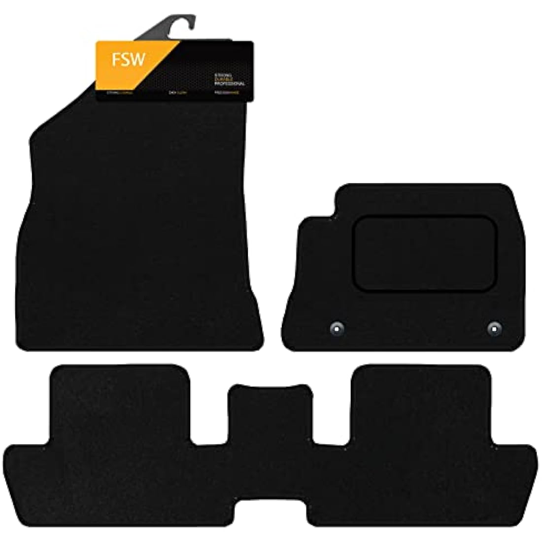FSW - Car Floor Mats - Fits Peugeot 3008 2009-2016 - Black Carpet - Anti Slip Mat - Non Slip Car Floor Mat, Fitted With Clips & Granulated Backing - 3 Pc Floor Mat