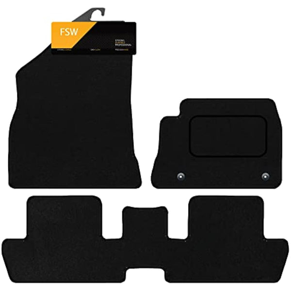 FSW - Car Floor Mats - Fits Peugeot 3008 2009-2016 - Black Carpet - Anti Slip Mat - Non Slip Car Floor Mat, Fitted With Clips & Granulated Backing - 3 Pc Floor Mat