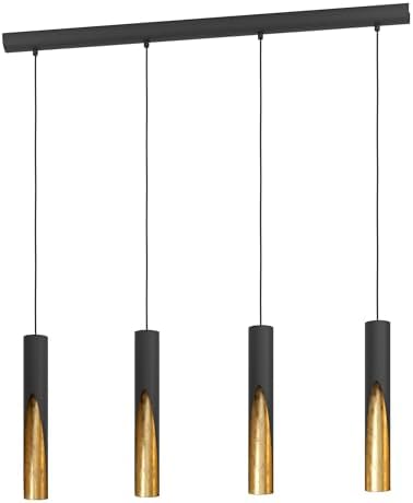 Eglo LED Pendant light Barbotto, 3 lamp ceiling light fitting with indirect lighting, hanging lamp for dining and living room, metal in black and gold, GU10 bulb, warm white