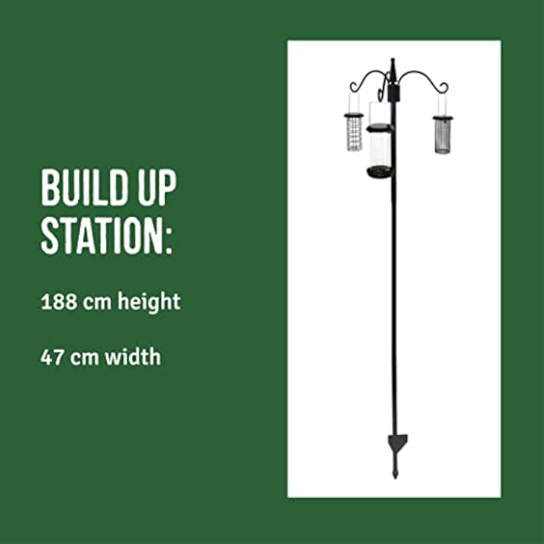Feeding Station, Heavy Duty Bird Feeding Station with Three Hooks for Hanging Feeders, Easy to Assemble, Great for Any Garden or Outdoor Area - Honeyfield's (188x47cm), Black