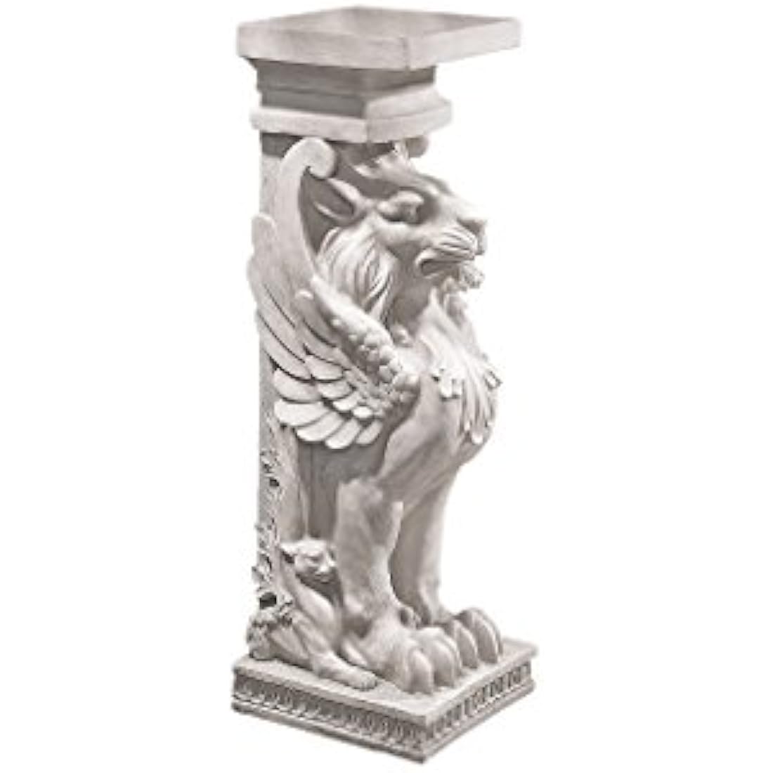 Design Toscano JE122391 Trapezophoron Winged Lion Pedestal Column Plant Stand, Polyresin, Antique Stone, 78.5 cm