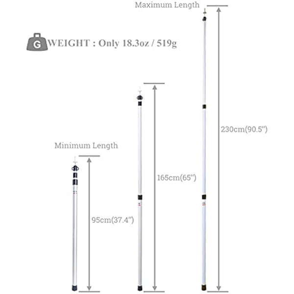 HIKEMAN Tent Poles Camping Poles for Tarp Awning Canopy Porch Sun Sails Tarpaulin Headroom Aluminium Adjustable Telescoping 90-230cm