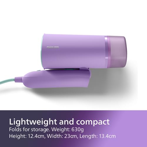 Philips 3000 Series Handheld Steamer, 1000W, 20 g/min Steam, Kills Germs, Detachable 100ml Water Tank, Compact + Foldable, Plastic Plate, Blue (STH3000/26)