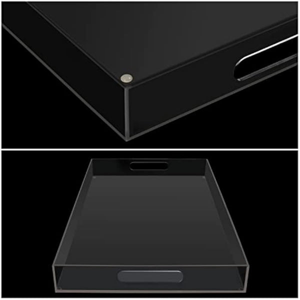 Kurtzy Clear Acrylic Plastic Serving Tray with Handles - L40 x W30cm / 15.75 x 11.81 Inches - Extra Large, Rectangular & Spill Proof - Decorative Breakfast, Tea/Coffee, Food, Drinks & Table Organiser