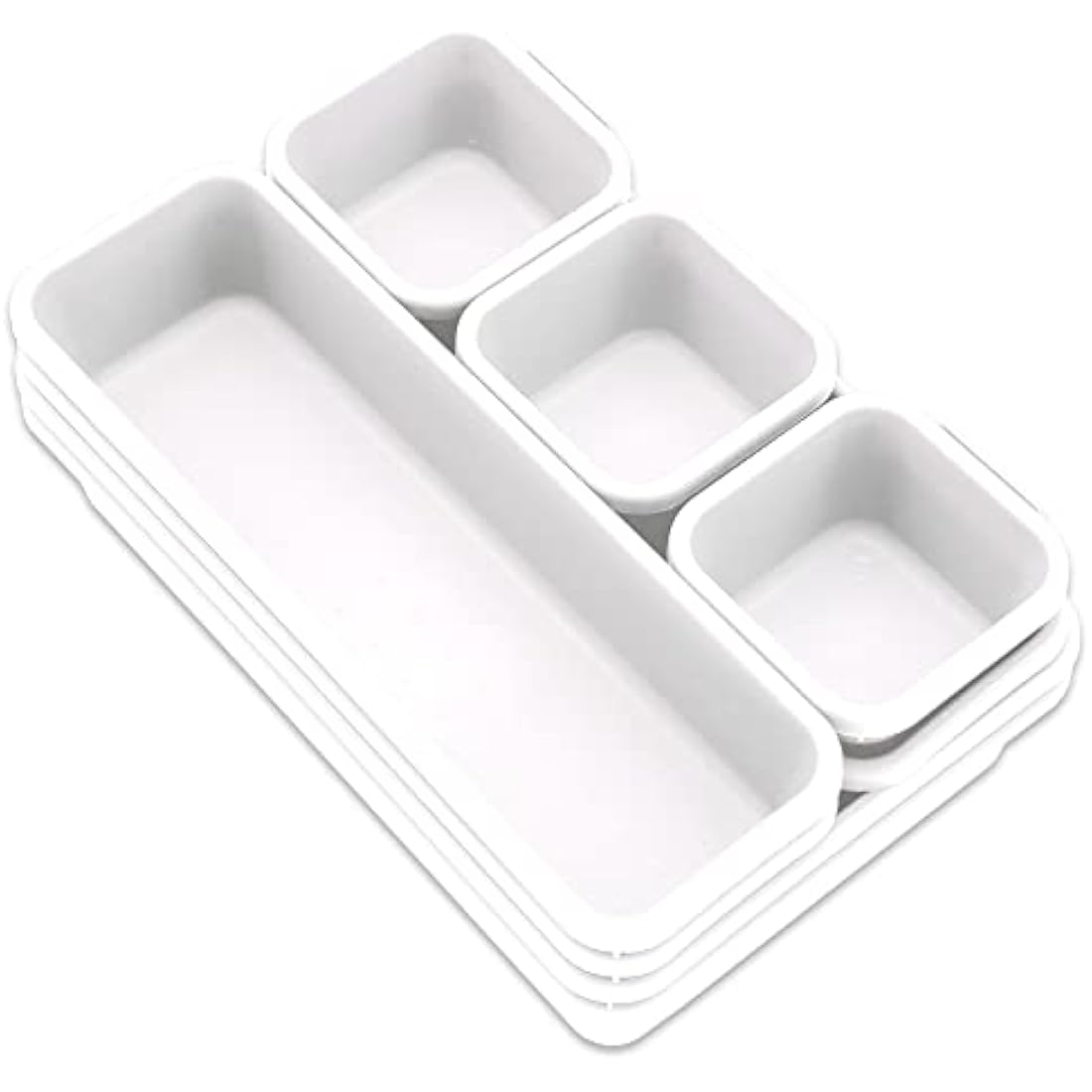 Addis 8pcs Interlocking Drawer Organiser Plastic Storage Trays Dividers for Kitchen Office Desk Make-Up Clothing Jewellery Craft Bathroom organising, White