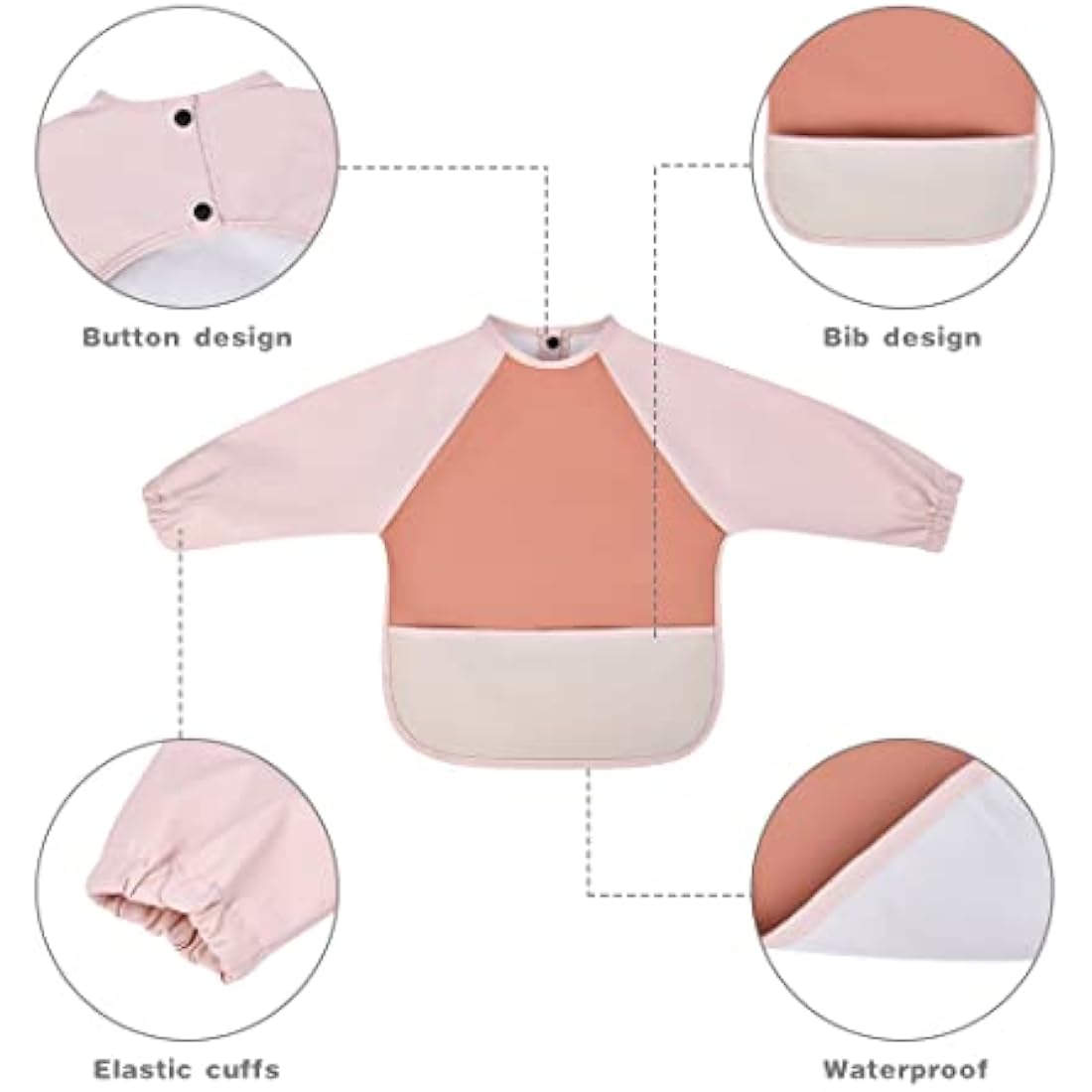 Vicloon Baby Weaning Bibs, PU Feeding Bibs With Long Sleeves, Waterproof Toddler Bibs Easy to Clean, Suitable for Babies From 6 Months to 12 Months