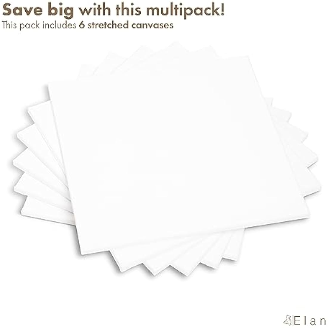 Elan Stretched Canvases 40x40 CM, 6-Pack Art Canvases for Painting 280 GSM, Triple Primed Stretched Canvas for Painting, Blank Canvas 40x40 CM
