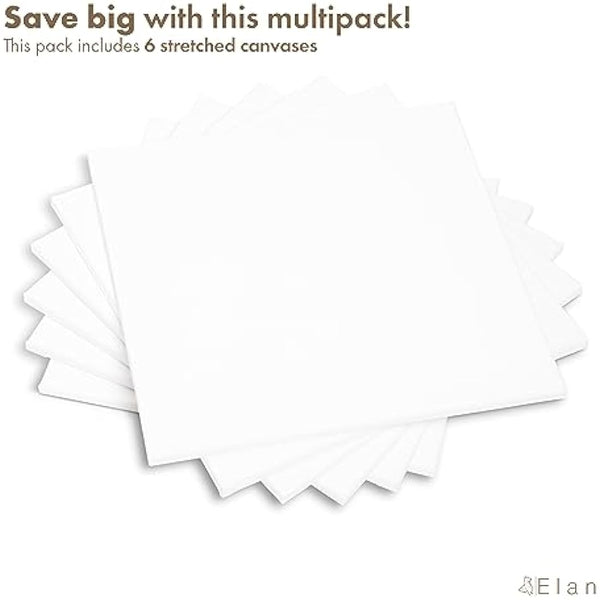 Elan Stretched Canvases 40x40 CM, 6-Pack Art Canvases for Painting 280 GSM, Triple Primed Stretched Canvas for Painting, Blank Canvas 40x40 CM