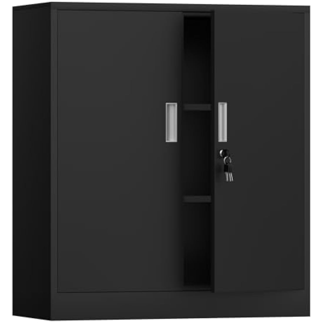 iJINGUR Metal Storage Cupboard with Locking Doors and 2 Adjustable Shelves, Small Lockable Storage Cabinet for Home Office Garage (Black)
